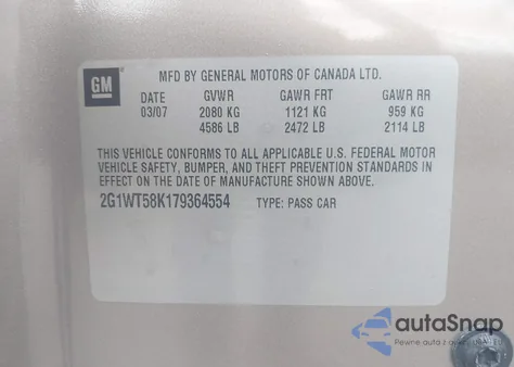 2007 Chevrolet Impala Lt from USA, damaged, VIN 2G1WT58K379364555